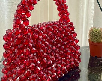 Handmade Red Crystal Beaded Bag – Small Elegant Evening Purse