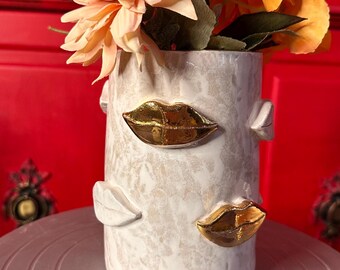 Handmade Ceramic Vase with Gold Details – Modern Art Vase