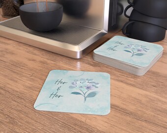 Queer Pride Coaster Set For Her & Her Soft Floral Aesthetic Gift For Lesbian Wedding Under 100 USD
