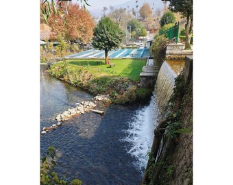 Riverside Waterfall Landscape Matte Vertical Poster | Scenic Nature Wall Art