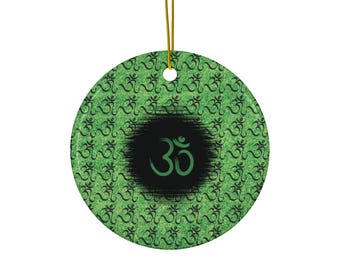 Green Om Mantra Ceramic Ornament Spiritual Gift For Indian Festival Diwali Decor