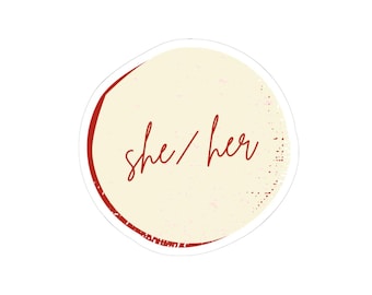 Minimal She/her Pronoun Sticker Gift For Pride Month Personal Keepsake Glossy Sticker For Outdoor Use