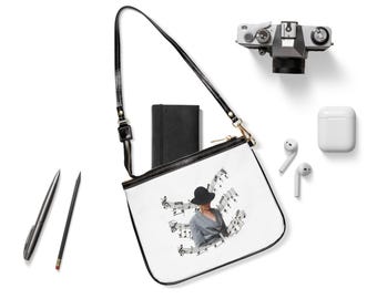 Woman in Hat with Sheet Music Small Shoulder Bag | Music Notes Fashion
