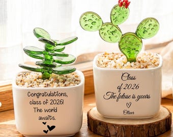Vaso di fiori personalizzato in vetro colorato, regalo di laurea per lei, ricordo di laurea personalizzato per lei, decorazione da scrivania Classe 2026