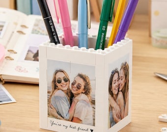 Personalized Photo Pen Holder, Besties Photo Pen Holder, Desk Organizer, Bestie Gift, Acrylic Picture Brick Block,  Christmas Keepsake Gift