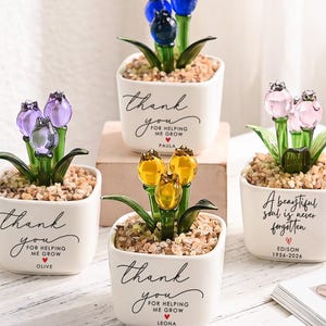 Personalized Stained Glass Flower Pot, Thank You for Helping Me Grow Gift, Custom Teacher Appreciation Gift for Her, Desk Decor