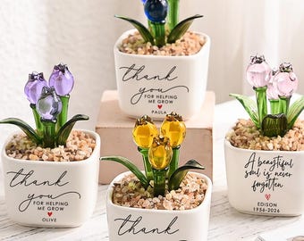 Maceta de vitral personalizada, regalo de agradecimiento por ayudarme a crecer, regalo personalizado de agradecimiento para maestras, decoración de escritorio