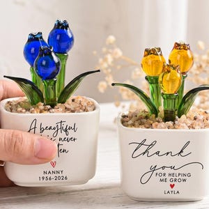 Personlig blomkruka i målat glas, tack för att du hjälpte mig att odla, personlig uppskattningsgåva för lärare, minnesdekoration för skrivbordet