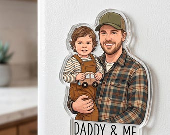 First Father’s Day Gift Custom Photo Magnet, Personalized New Dad Baby Portrait, Daddy and Me Keepsake, Gift from Wife Kids