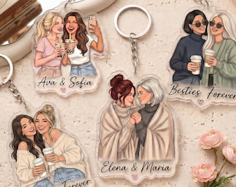 Personalized Best Friend Acrylic Keychain, Custom BFF Photo Style Keychain, Besties Gift, Girls Group Gift, School Friendship Gift