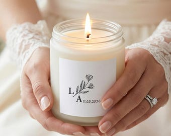 Vela de boda personalizada, vela con inicial personalizada, vela minimalista para recuerdo de boda, regalo personalizado para parejas para despedida de soltera o aniversario.