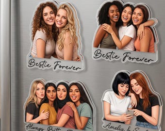 Personalized Photo  Portrait Fridge Magnet for Best Friend,Friendship Photo Magnet, Custom Besties Keepsake, Galentines Day Gift