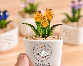 Thank You Gifts for Teacher Glass Flower Pot,Custom Teacher Appreciation,Thank You for Helping Me Grow Gift, End of Year Classroom Gift