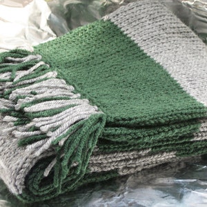 Hand Knitted Green and Gray Deluxe Scarf