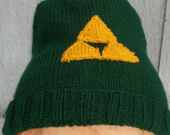 Legend of Zelda Inspired Hand Knitted Link Green Cap with TriForce