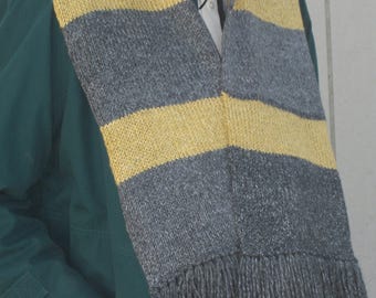 Hand Knitted Gray and Gold Scarf - Custom Order