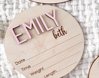 Personalized Maple Plywood Newborn Name Sign: 3D Baby Announcement