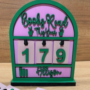 Books Read This Year Counter - Custom Books Read Tracker, Mini Bookshelf, Book Lovers Gift, Bookshelf Decor, Book Ends, Gift for Readers