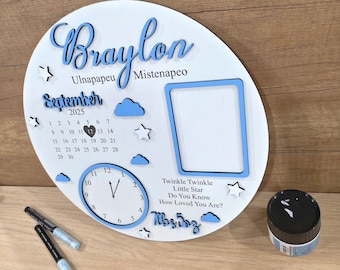 Personalized Baby Birth Announcement Plaque : Engraved Photo Keepsake