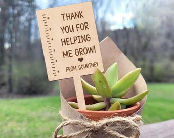 Teacher Birthflower Keepsake, Teacher Plant Sign, Personalized Teacher Gift Card Holder, Thank You Helping Me Grow Sign, Thank You Gift TH17