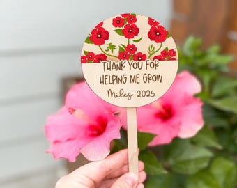 Teacher Gift Plant Stake with Gift Card Holder, Thank You Gift for Teacher, Customizable Wooden Gift Tag for Teacher’s Plant
