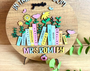 Letrero de bienvenida personalizado para maestros: Letrero de madera grabado