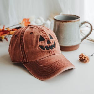 Jack-o-lantern Pumpkin Embroidered Baseball Hat, Spooky Season Embroidered Cap, Halloween Costumes Hat, Vintage Dad Cap, Halloween Gift