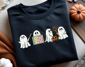 Spooky Ghost SLP Halloween Embroidered Sweatshirt: Speech Therapy Tee