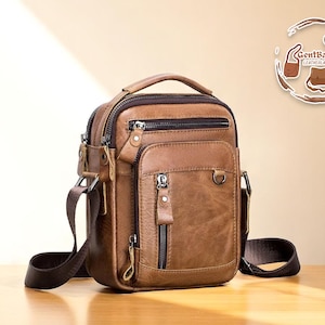 Men&#39;s Leather Crossbody Bag | Small Shoulder Satchel | Compact Travel Messenger | Casual Street Style Purse | Everyday Utility Pack