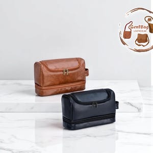 Borsa da toilette in pelle / Organizer da viaggio con gancio / Trousse per cosmetici unisex / Custodia da barba per il bagno / Porta kit per la cura della persona