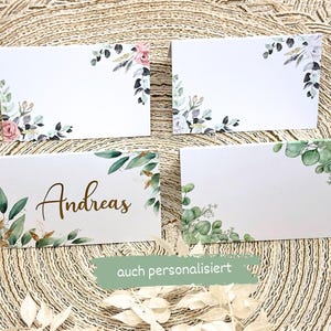 Platzkarten Namensschilder Tischkarten personalisiert oder zum selbst beschriften, Eukalyptus rosa Greenery gold Hochzeit Taufe Geburtstag