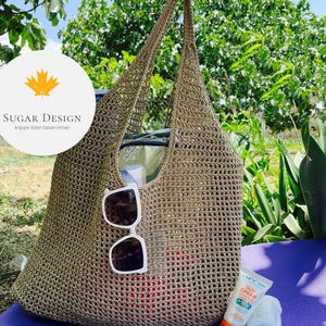 Handgemachte gehäkelte Schulter Strandtasche - Große Mesh Sommertasche für Reisen, Pool oder den täglichen Gebrauch