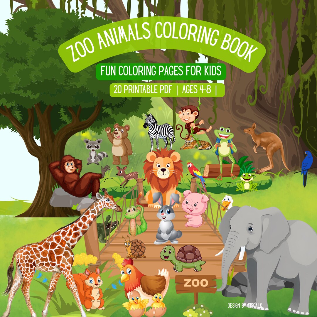 Zoo Animals Coloring Book for Kids | 20 Printable Pages (PDF Download ...