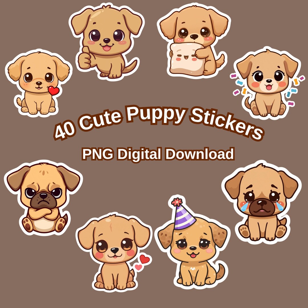 40 Kawaii Puppy Stickers PNG | Adorable Dog Expressions (digital ...