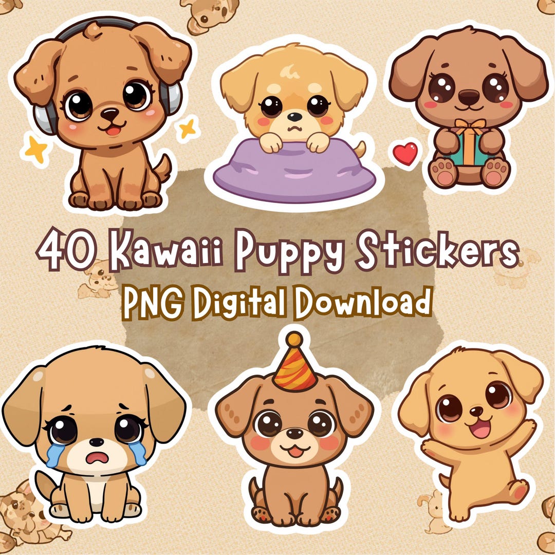 40 Kawaii Puppy Stickers PNG | Cute Dog Stickers | Puppy Sticker Pack ...