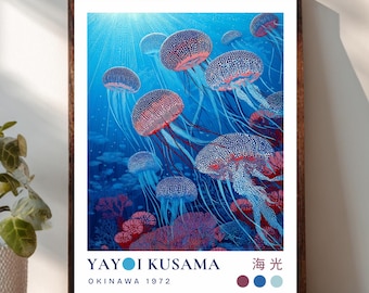 Impresión de medusas de Yayoi Kusama – Arte costero japonés (impresión digital)