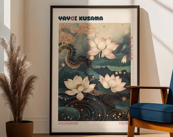 Yayoi Kusama Print - Japanese Lotus Art Print, Botanical Japanese Wall Art | Digital Print