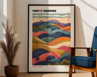 Yayoi Kusama Print, Colorful Japanese Grasslands Wall Art Print, Japandi Maximalist Nature Decor Printable