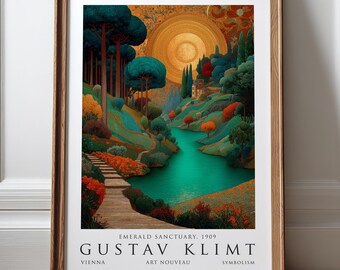 Gustav Klimt Print, Teal Gold Museum Poster, Gustav Klimt Wall Art, Art Nouveau Botanical Decor