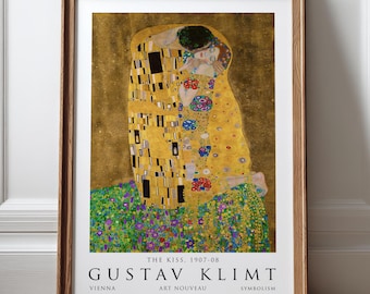 Gustav Klimt The Kiss Poster, Art Nouveau Wall Art, Vintage Gustav Klimt Print, Gold Exhibition Poster