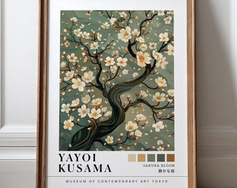 Yayoi Kusama Sakura Poster, Japanese Cherry Blossom Wall Art, Japandi Botanical Print