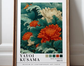Yayoi Kusama Print, Japanese Floral Poster, Chrysanthemum Wall Art, Museum Exhibition Style Decor