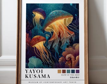 Yayoi Kusama Print, Jellyfish Poster, Ocean Wall Art, Museum Exhibition Style Decor