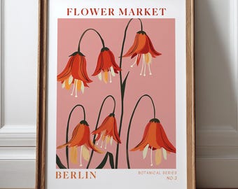 Impressão do Mercado de Flores de Berlim, Arte Botânica para Parede, Pôster Floral Vintage, Ilustração de Flor Laranja (Download Digital)