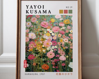 Yayoi Kusama Floral Poster, Japanese Botanical Wall Art, Japandi Flower Field Print,