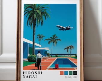 Hiroshi Nagai Poolside Print, Coastal Vaporwave Wall Art, Airplane Travel Wall Art (Digital Download)