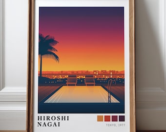 Hiroshi Nagai Art Sunset Print, Japanese City Pop Art, Retro Vaporwave Poster (Digital Download)