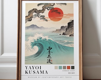 Pôster Onda de Yayoi Kusama, Impressão de Arte Japonesa sobre o Oceano (Download Digital)