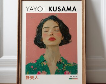 Yayoi Kusama Poster, Japanese Woman Wall Art, Minimalist Fashion Portrait, Modern Japanese Wall Decor