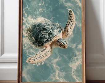 Arte mural costero, póster de tortuga marina, decoración para casa de playa, lámina de vida marina